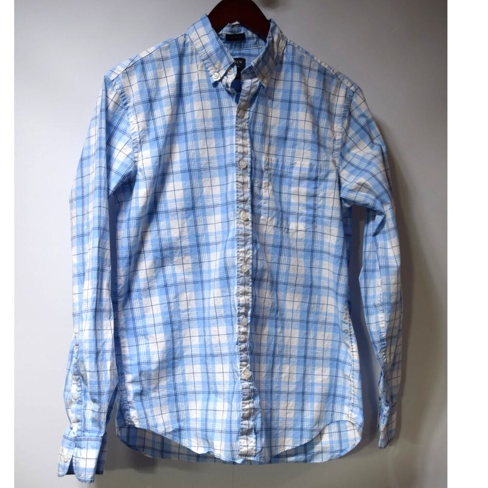 J.Crew Blue Plaid Button Down Shirt Slim Fit Long Sleeve Size Small
